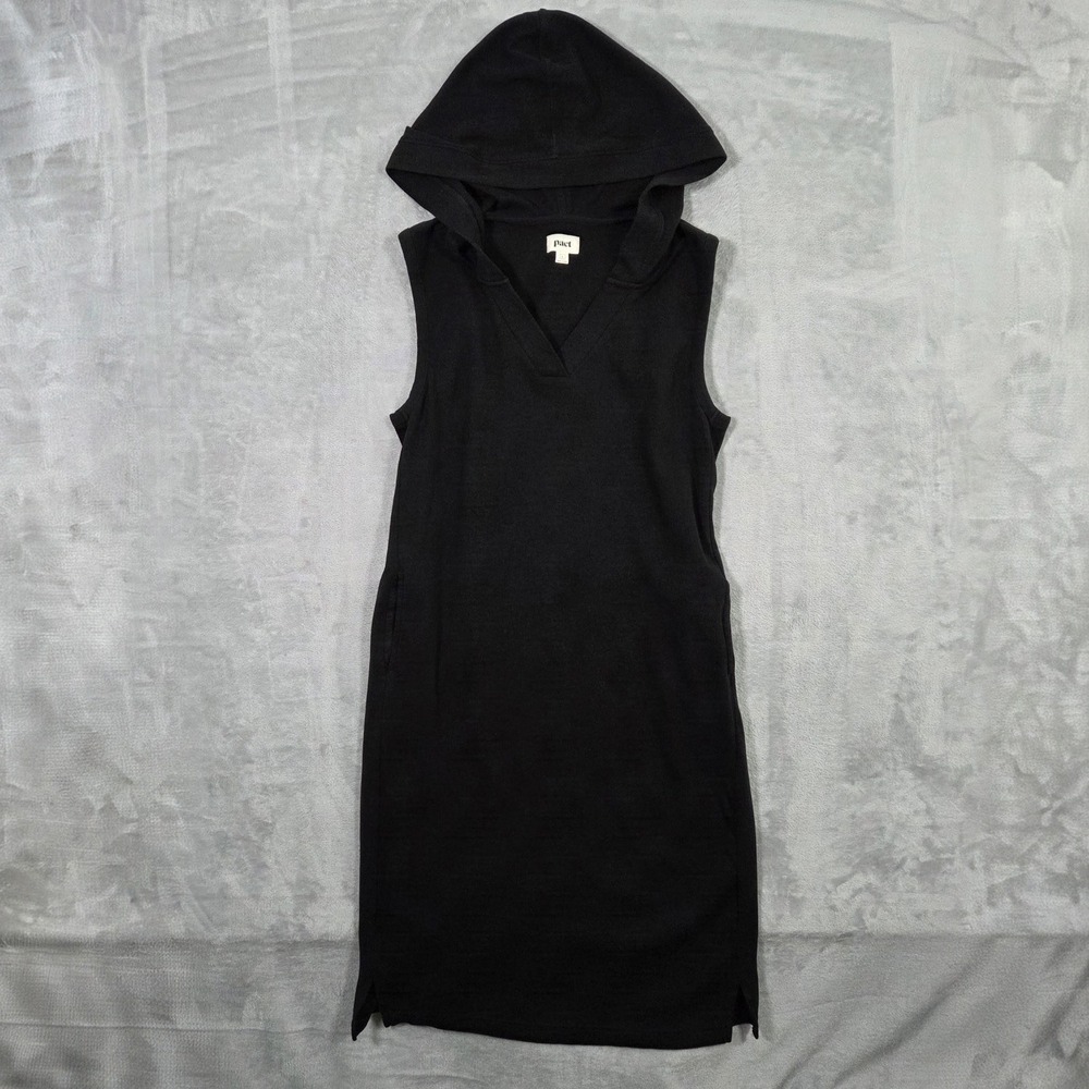 Pact Hooded Tank Dress Womens Large Black 100% Organic Cotton Jersey Pockets